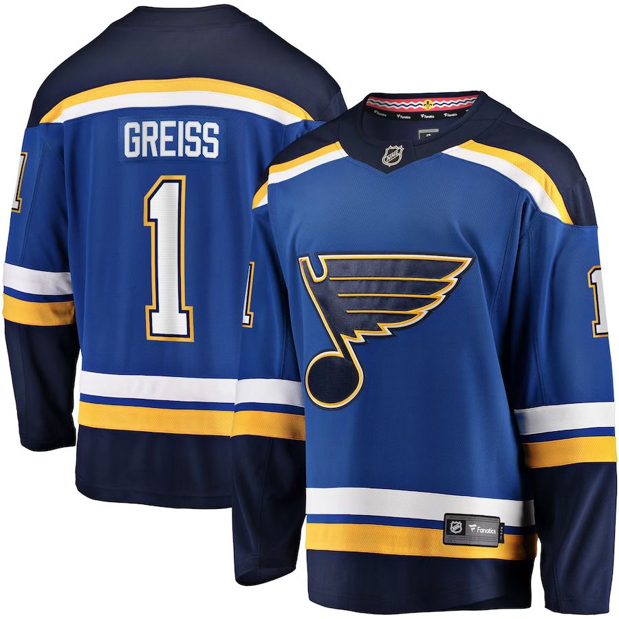 Men St. Louis Blues #1 Thomas Greiss Fanatics Branded Blue Home Breakaway Player NHL Jersey